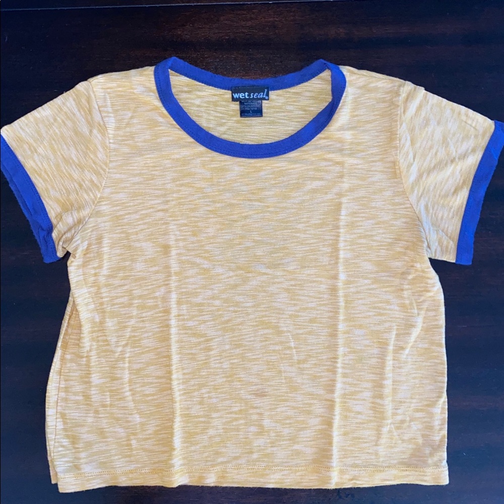 Yellow and blue wet seal top
